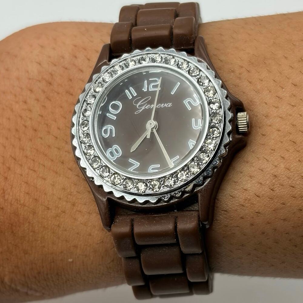 Silver & Brown Geneva Watch